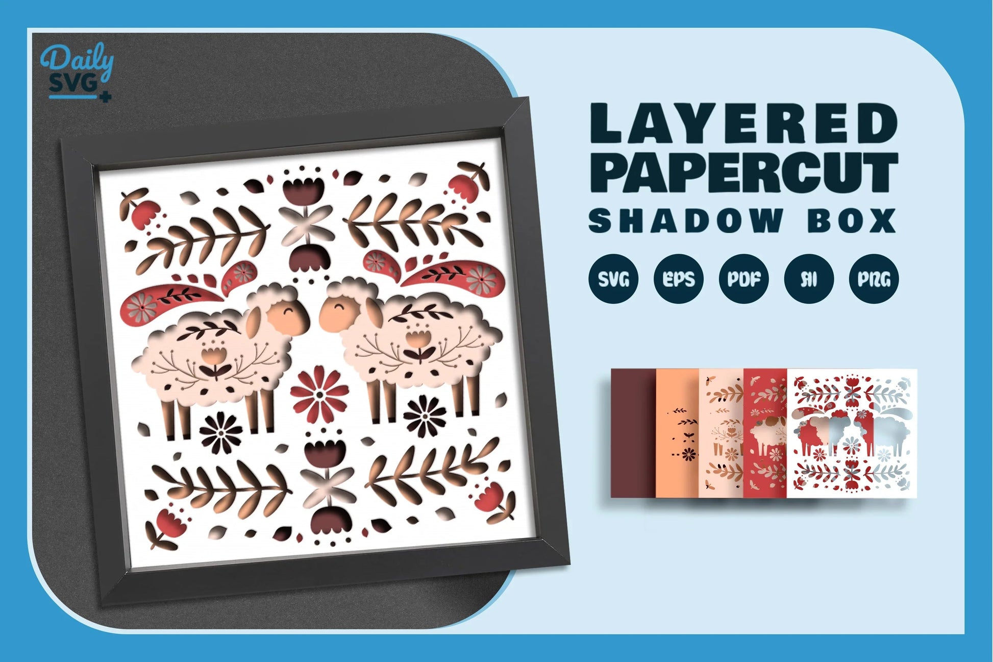 Sheep and Flowers Folk Art Papercut SVG Bundle - CraftNest - Digital Crafting and Art