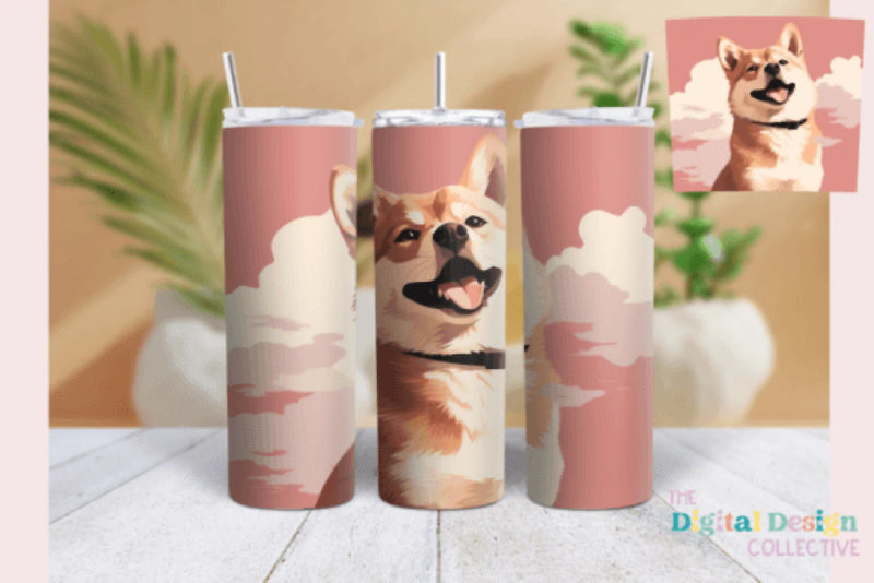 Shiba Inu Pink Skinny Tumbler Wrap Bundle - CraftNest - Digital Crafting and Art