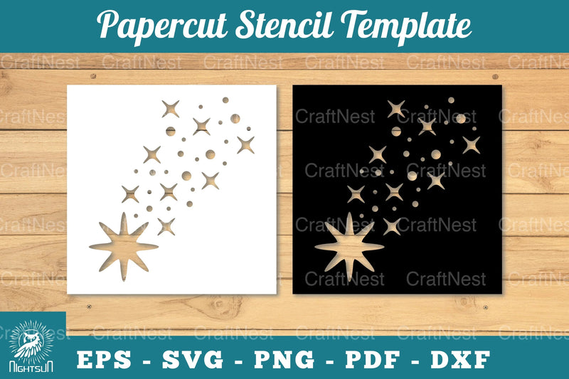Shooting Stars Papercut Stencil Clipart Bundle - CraftNest - Digital Crafting and Art
