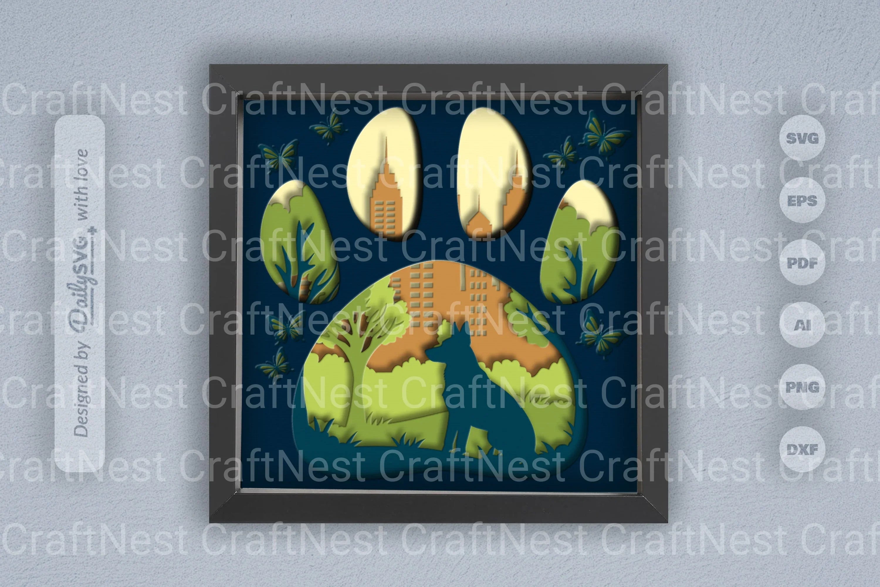 Siberian Husky Papercut SVG Bundle: Dog Sitting Park Design