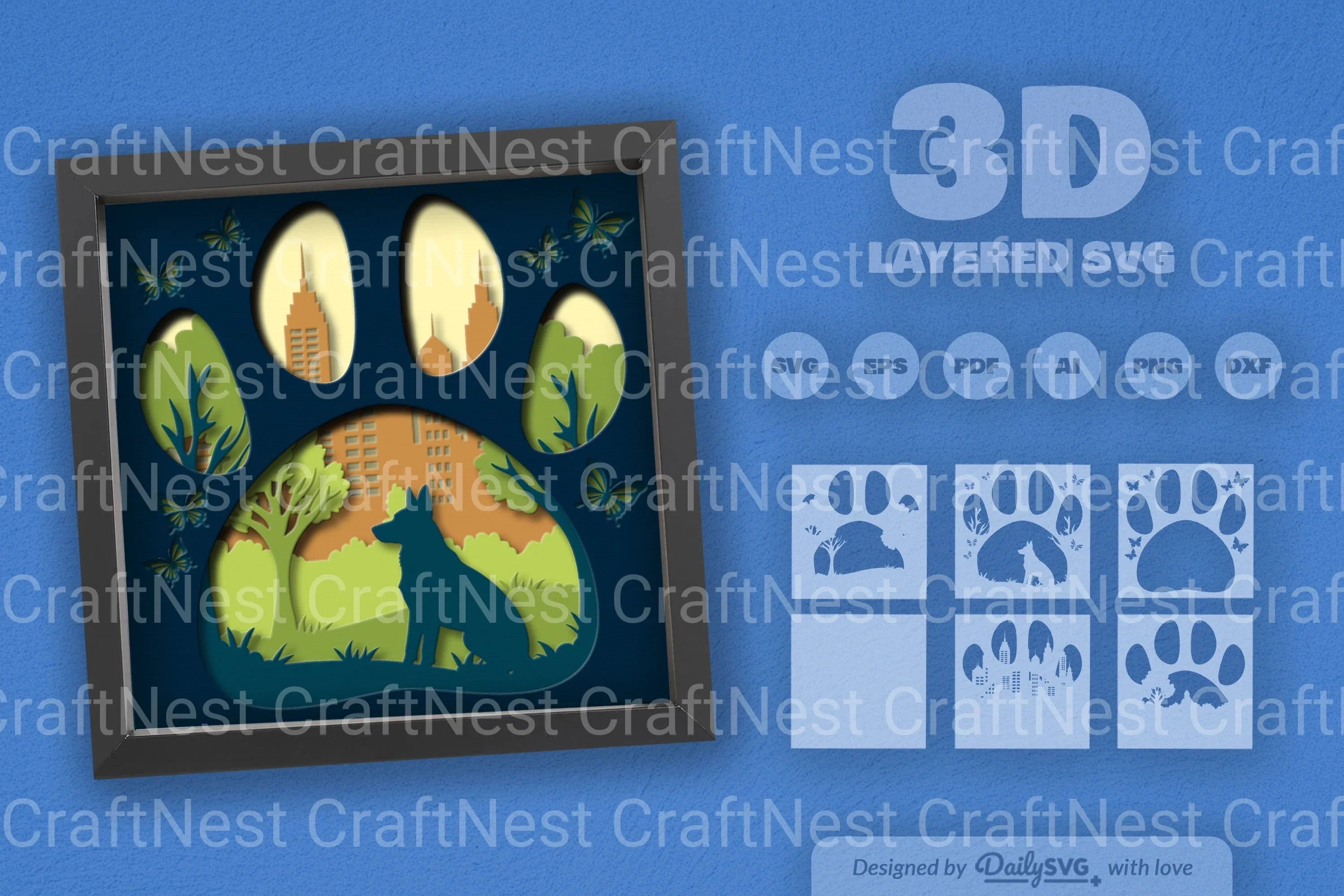 Siberian Husky Papercut SVG Bundle: Dog Sitting Park Design