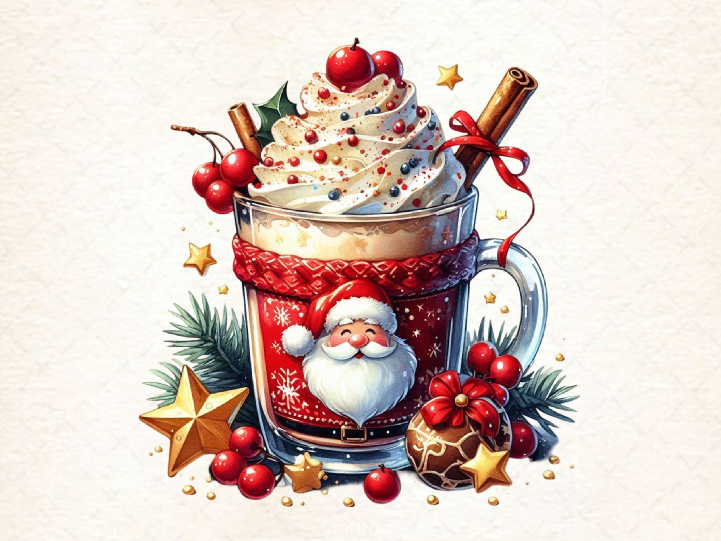 Christmas Ice Cream Cherry Milkshake Clipart Bundle 5