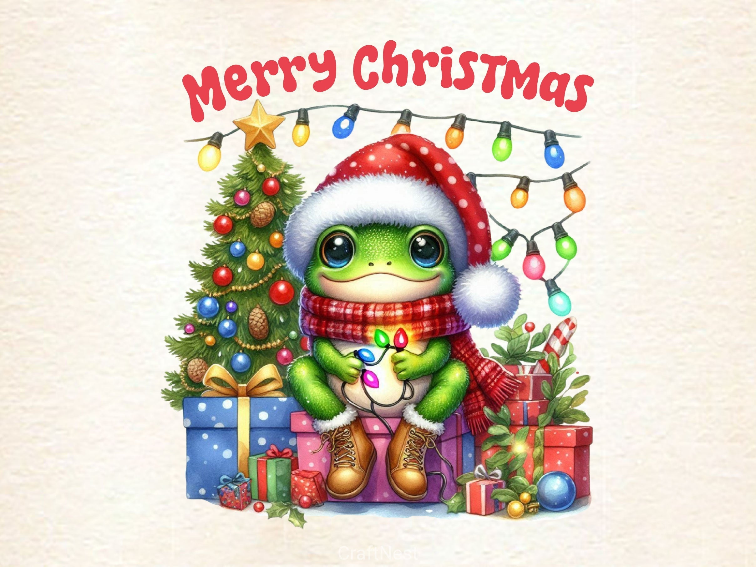 Frog Christmas Merry Christmas Clipart Bundle 2