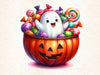 Cute Ghost With Candy Bowl Clipart Bundle 1