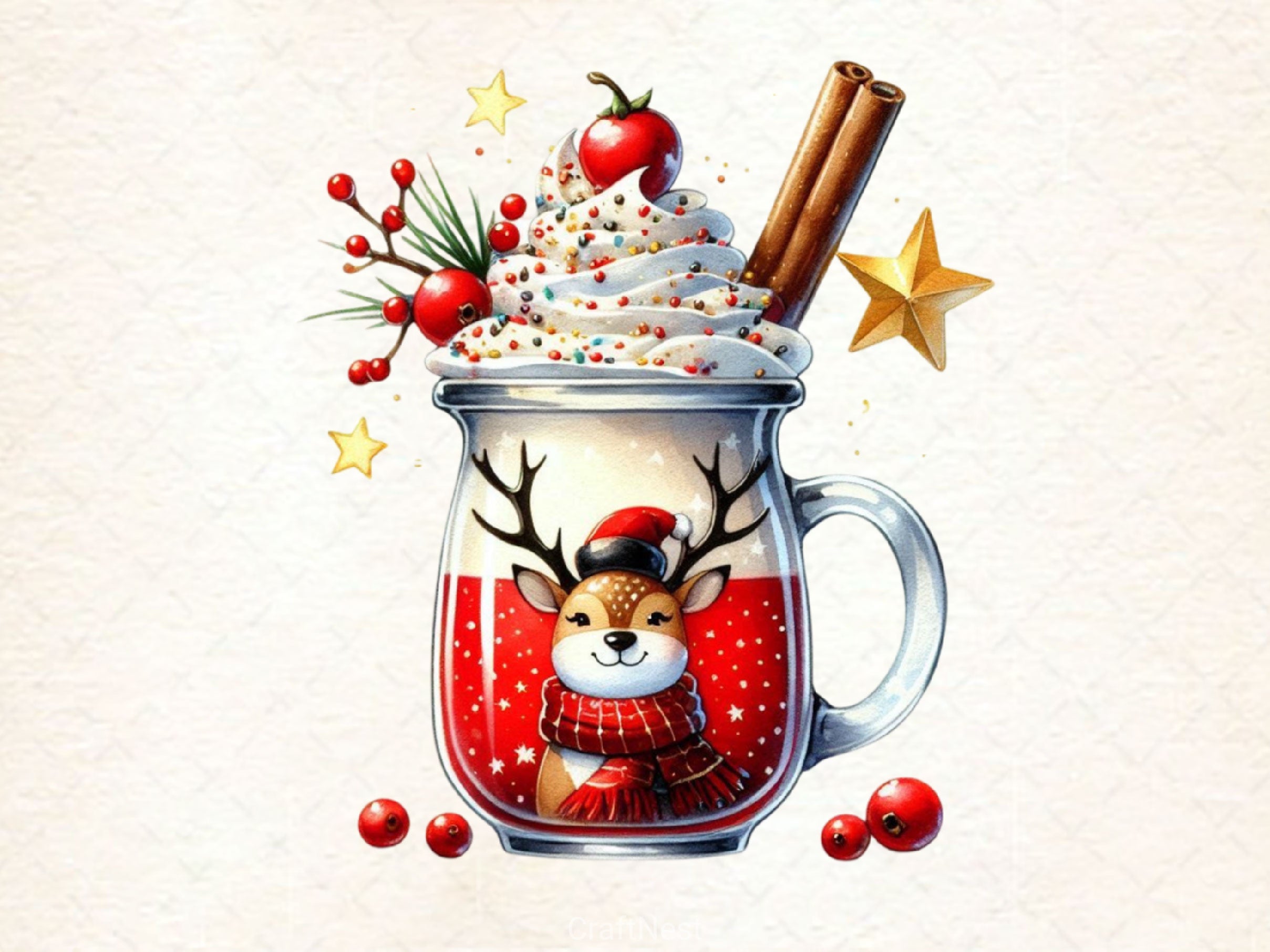 Christmas Ice Cream Cherry Milkshake Clipart Bundle 3