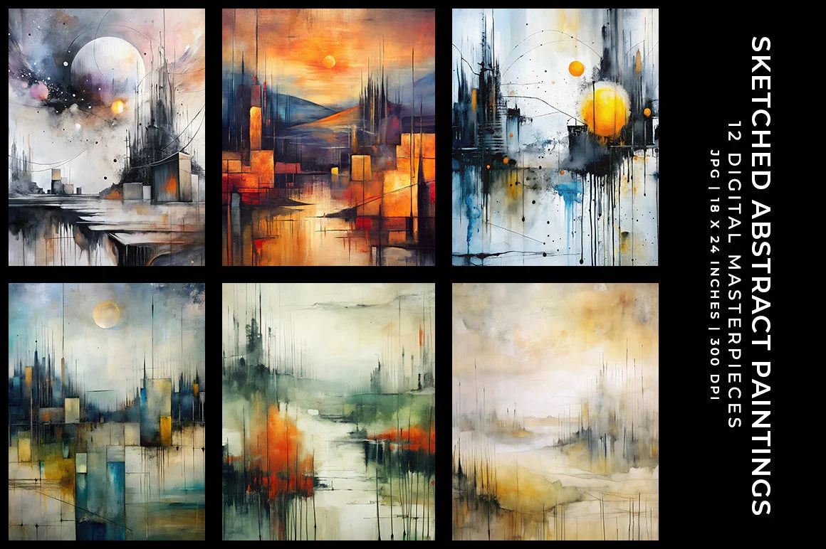 Sketched Abstract Paintings - Wall Art - CraftNest - Digital Crafting and Art