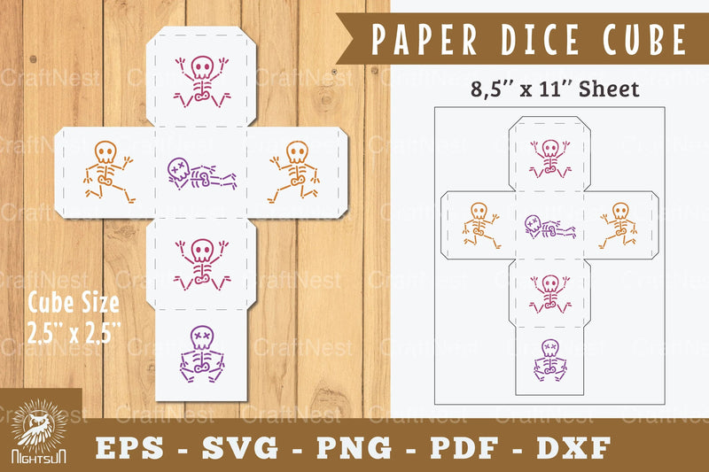 Skeleton Paper Dice Cube Printable - Clipart Bundle - CraftNest - Digital Crafting and Art