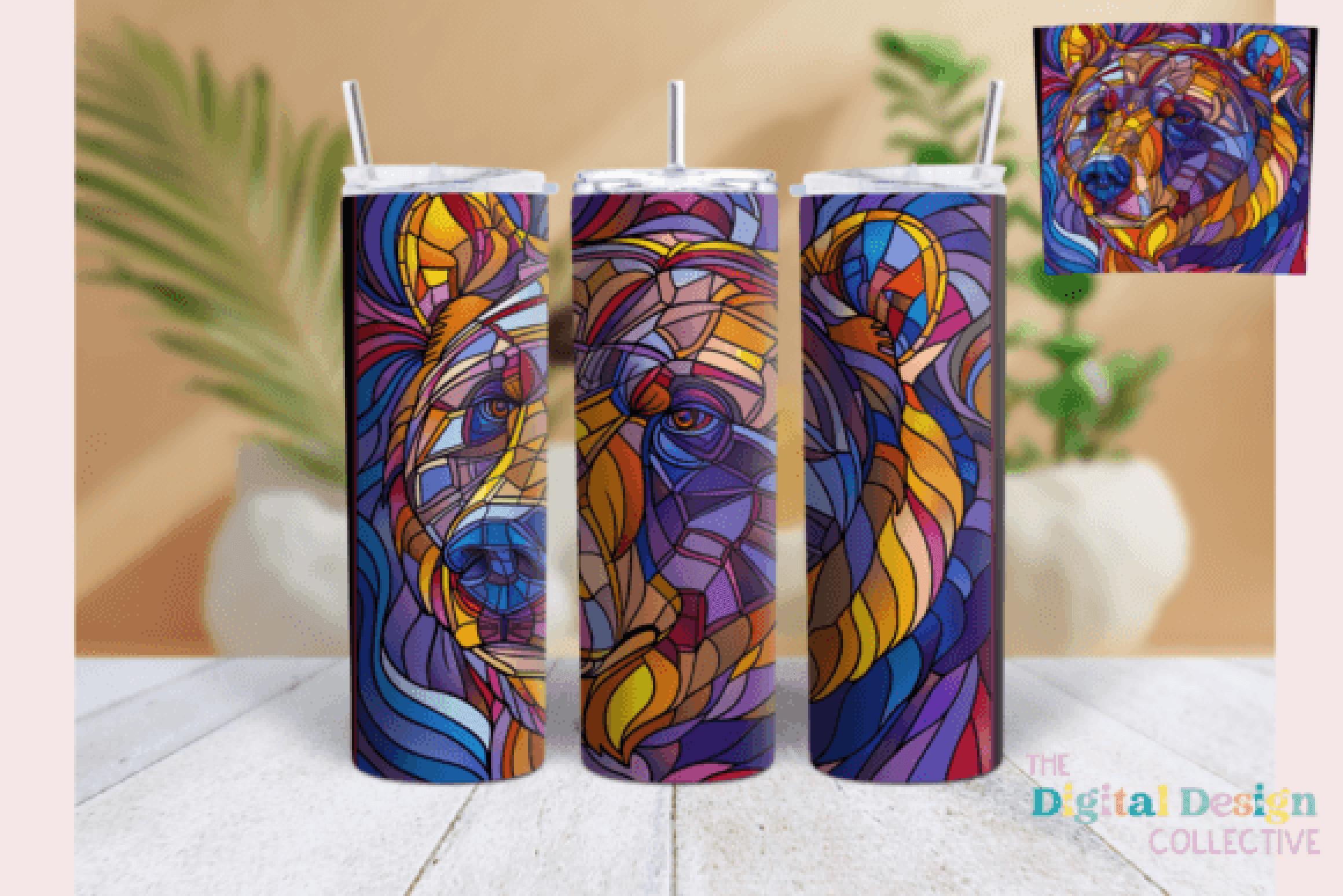 Purple Bear Stained Glass Tumbler Wrap - CraftNest - Digital Crafting and Art