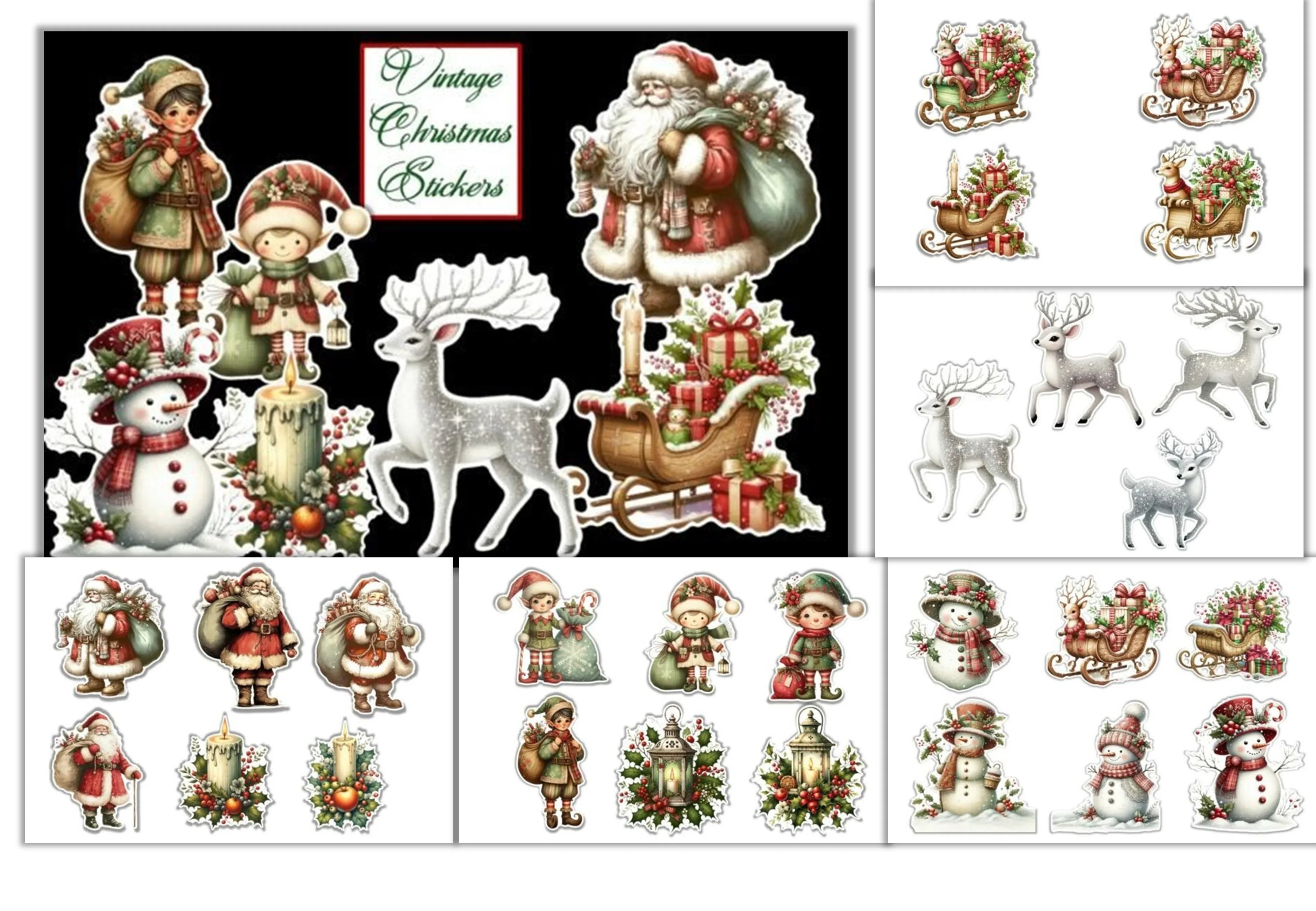 Vintage Christmas Stickers Clipart Bundle - CraftNest - Digital Crafting and Art