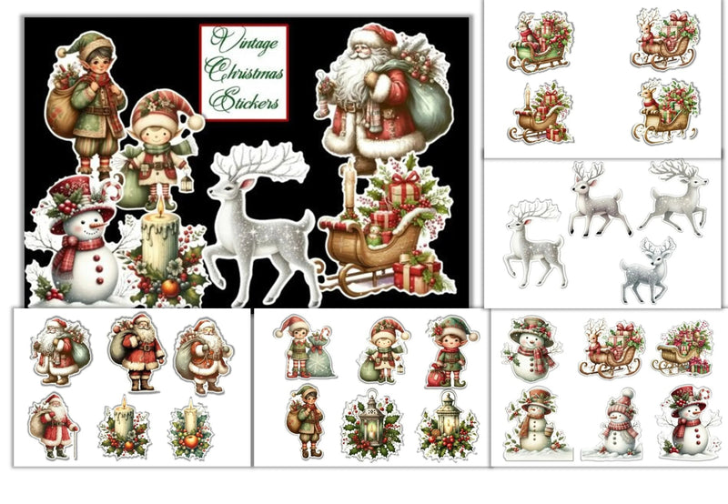 Vintage Christmas Stickers Clipart Bundle - CraftNest - Digital Crafting and Art