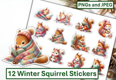 Winter Squirrel Stickers Clipart Bundle - CraftNest - Digital Crafting and Art