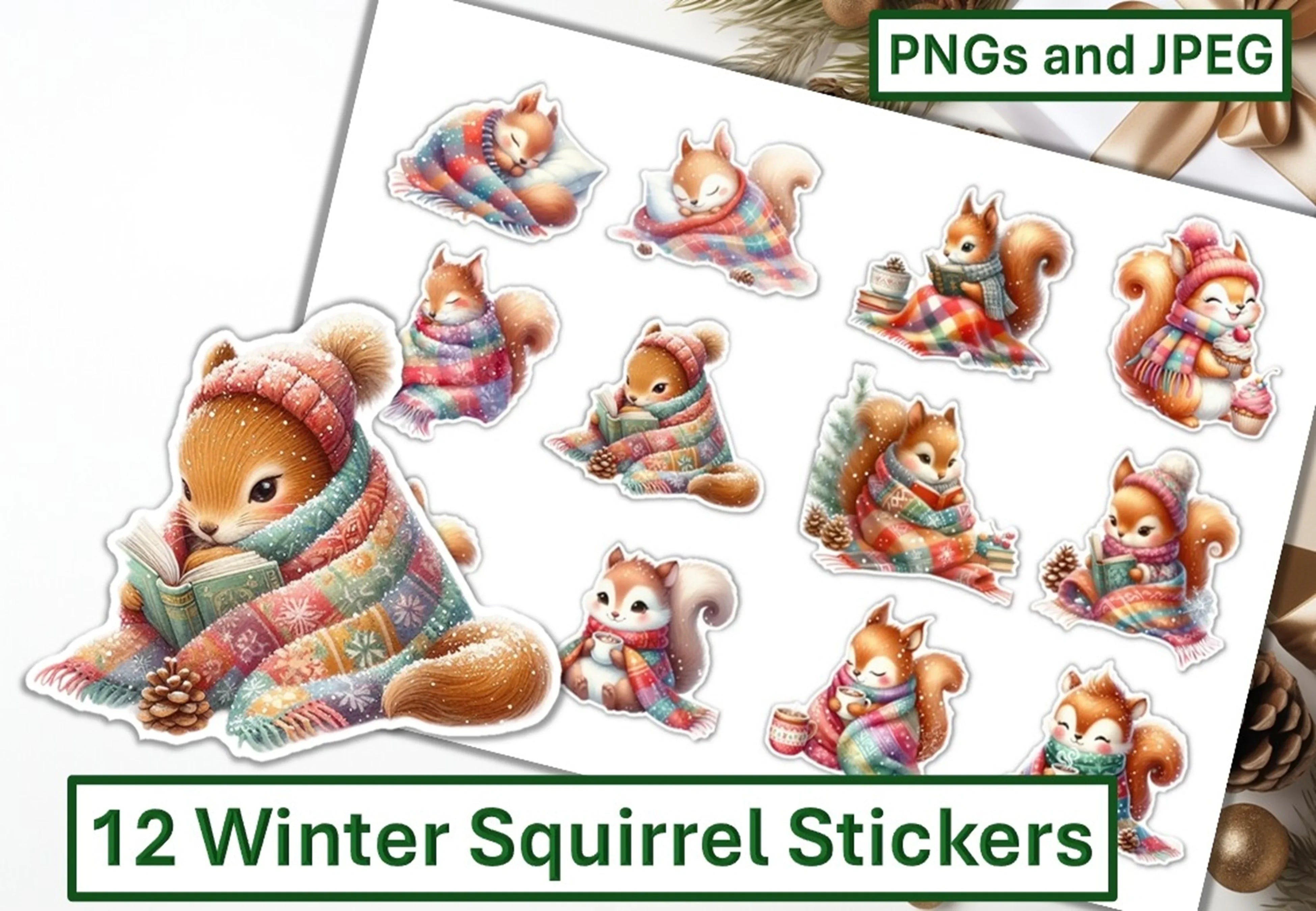 Winter Squirrel Stickers Clipart Bundle - CraftNest - Digital Crafting and Art