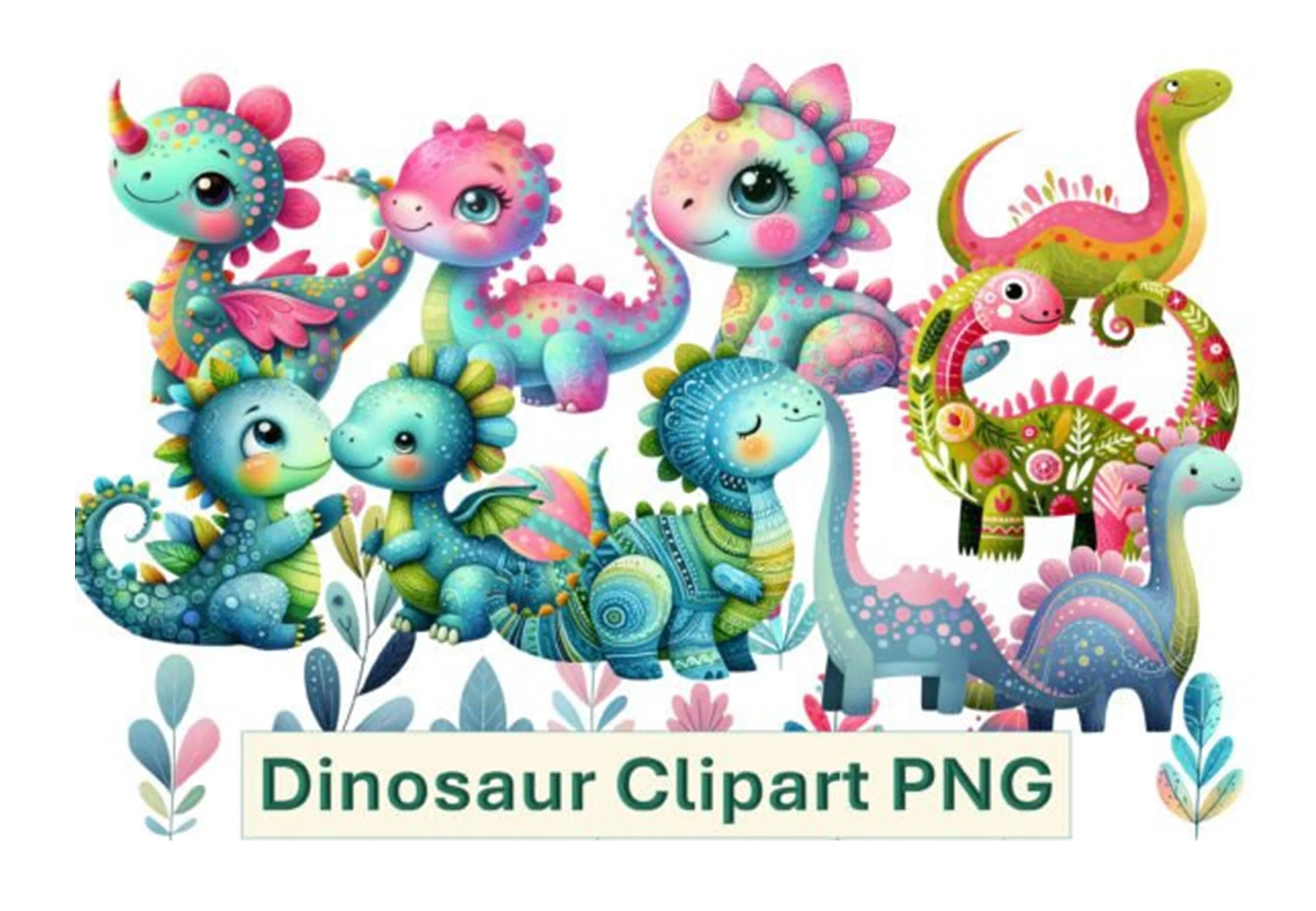 Cute Dinosaur Clipart Bundle - CraftNest - Digital Crafting and Art