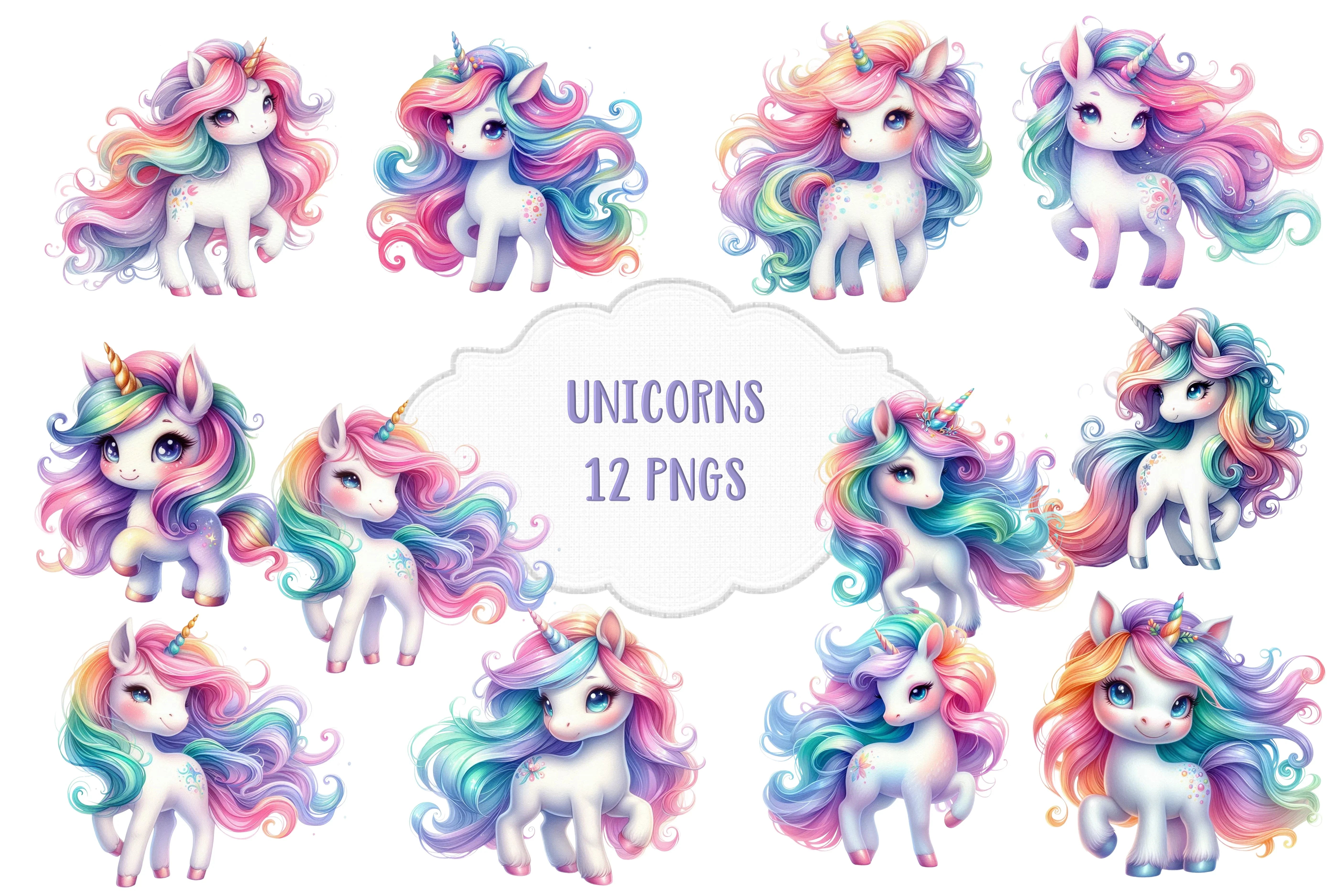 Cute Unicorns Clipart Bundle - CraftNest - Digital Crafting and Art