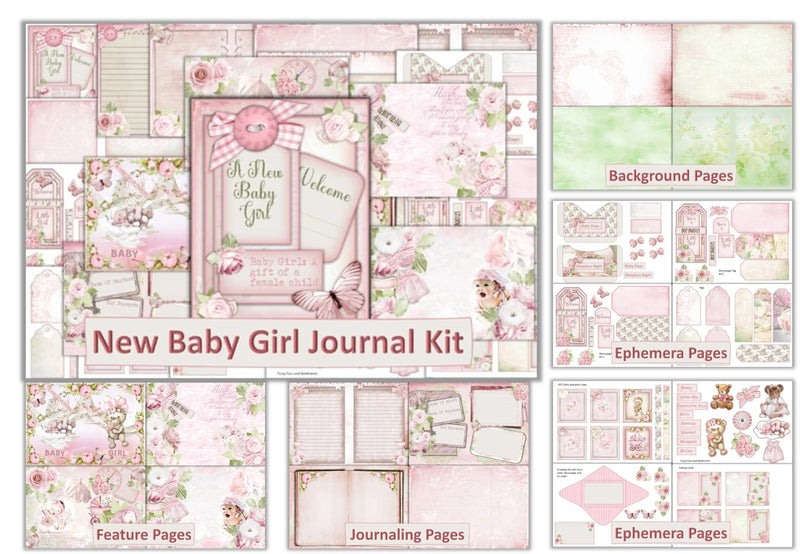 New Baby Girl Junk Journal Bundle - CraftNest - Digital Crafting and Art
