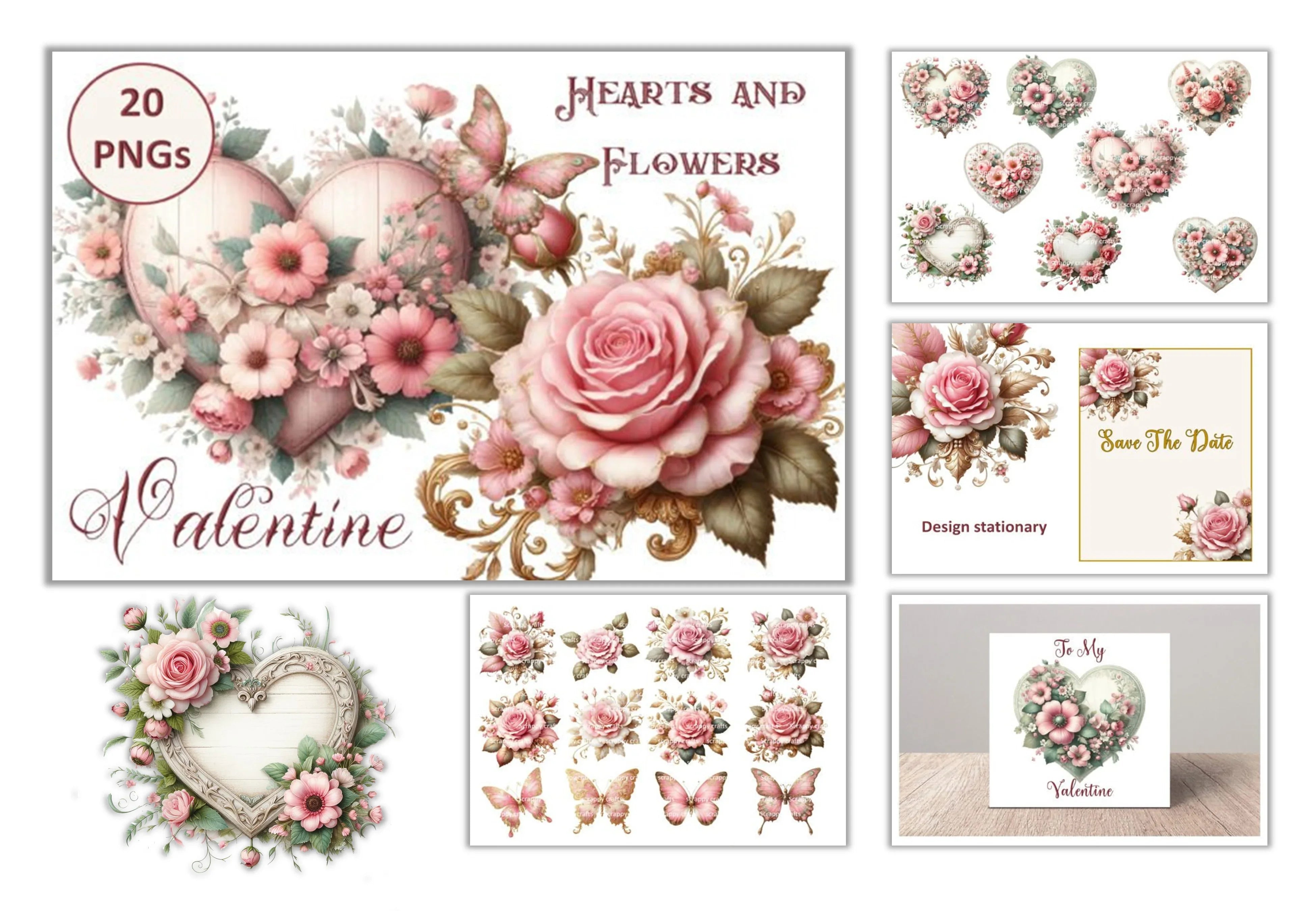 Valentine Hearts and Flowers Clipart Bundle - CraftNest - Digital Crafting and Art