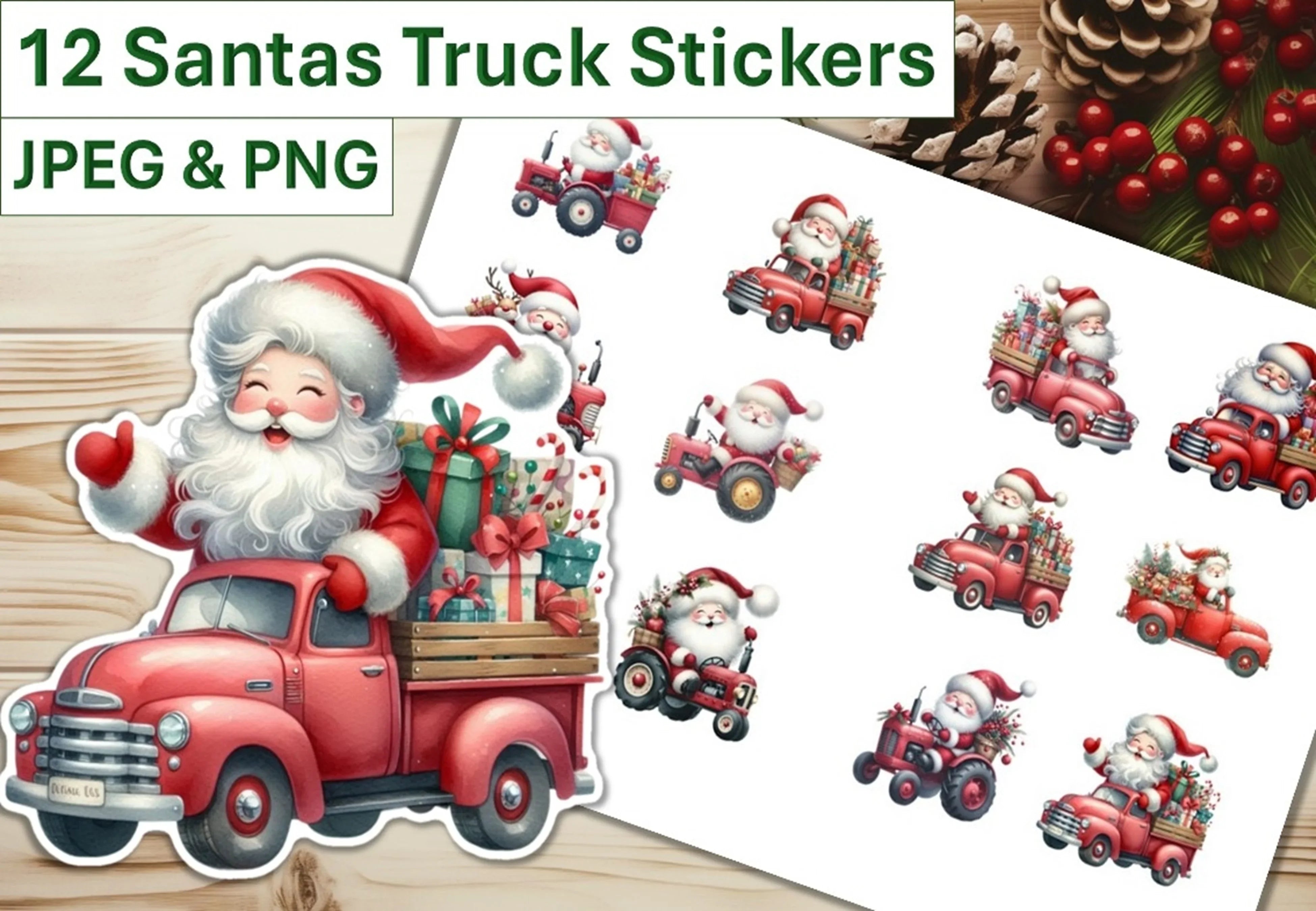 Santa's Truck Stickers Clipart Bundle - CraftNest - Digital Crafting and Art