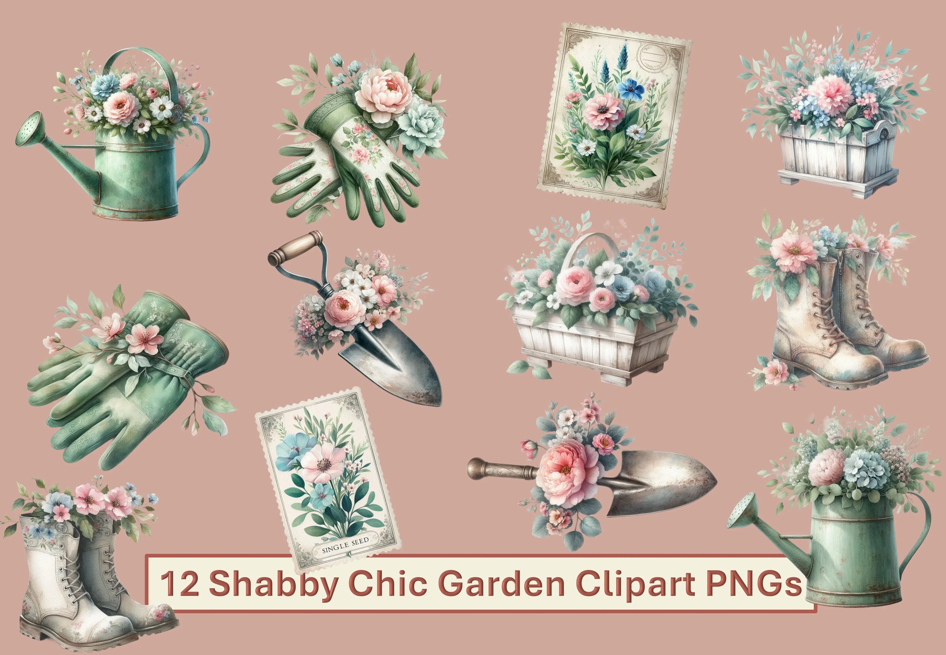 Shabby Chic Garden Clipart Bundle - CraftNest - Digital Crafting and Art