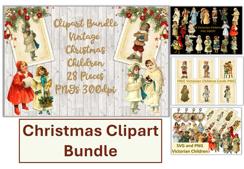 Vintage Christmas Children Clipart Bundle - CraftNest - Digital Crafting and Art