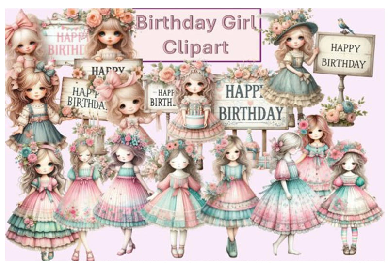 Birthday Girl Clipart Bundle - 22 Pieces - CraftNest - Digital Crafting and Art