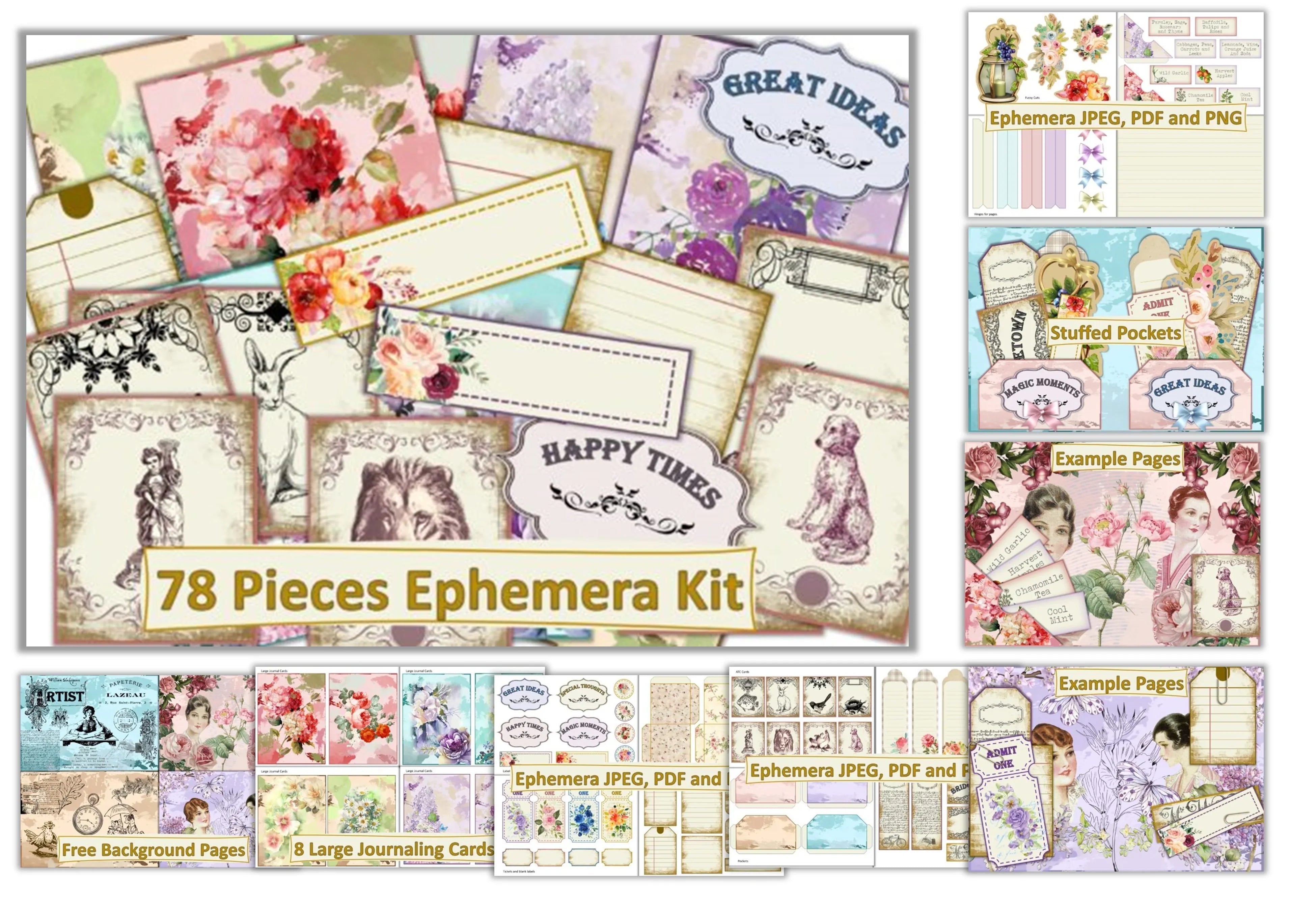 78Pcs Junk Journal Clipart Bundle - CraftNest - Digital Crafting and Art