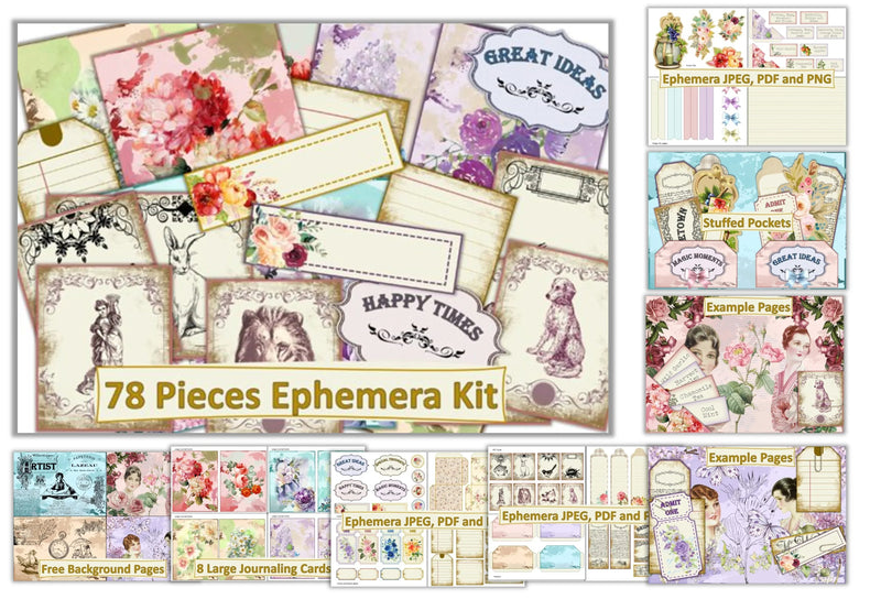 78Pcs Junk Journal Clipart Bundle - CraftNest - Digital Crafting and Art