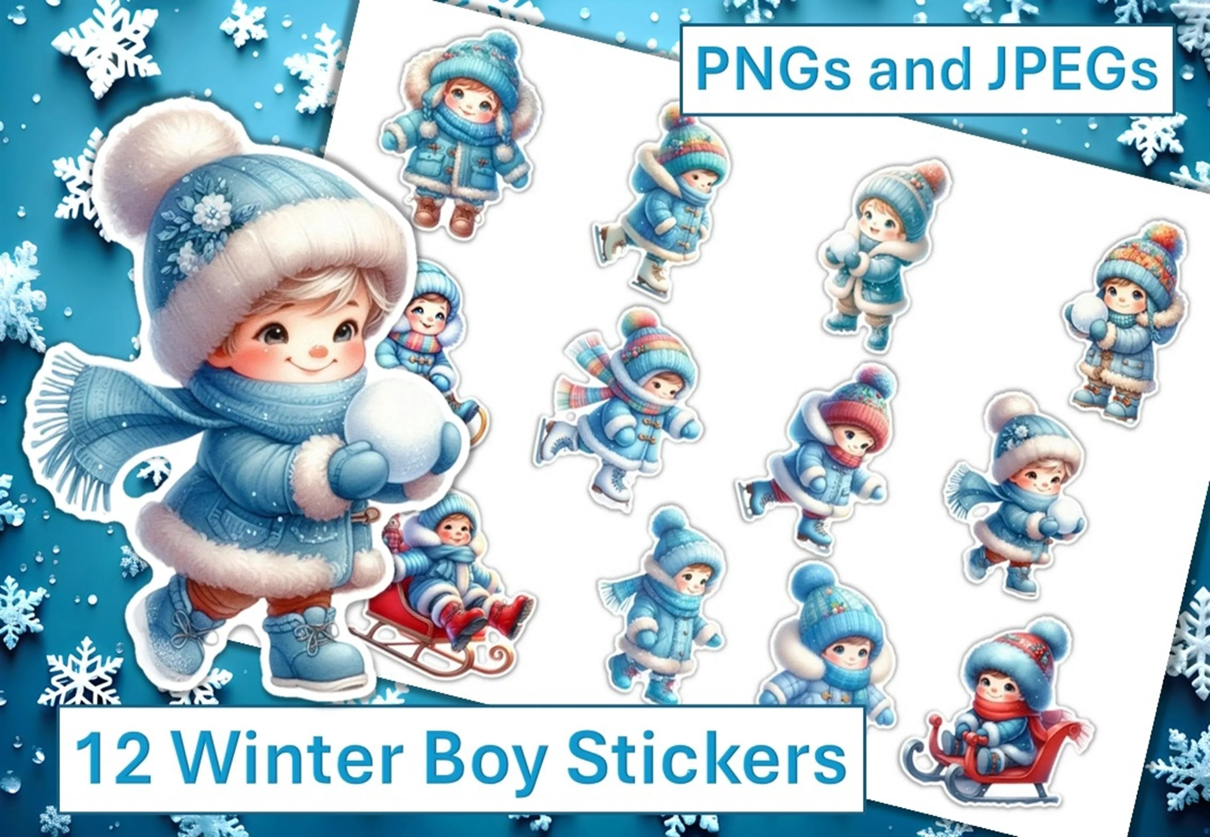 Winter Boy Stickers Clipart Bundle - CraftNest - Digital Crafting and Art