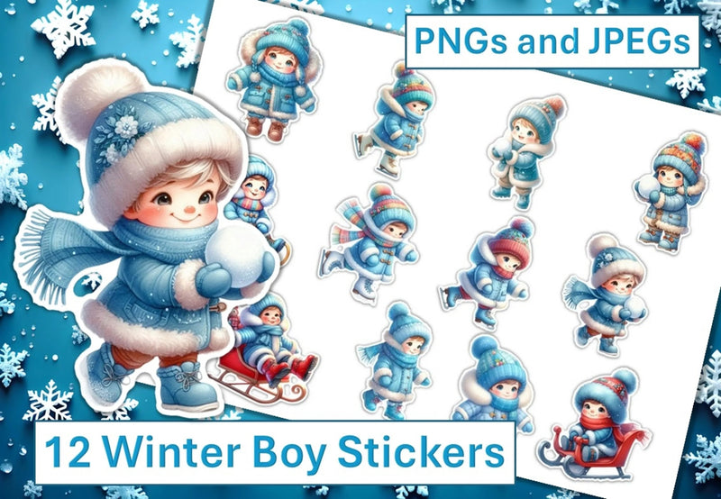 Winter Boy Stickers Clipart Bundle - CraftNest - Digital Crafting and Art