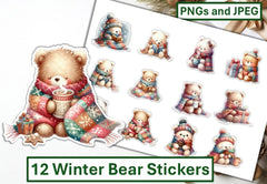 Winter Bear Stickers Clipart Bundle - CraftNest - Digital Crafting and Art