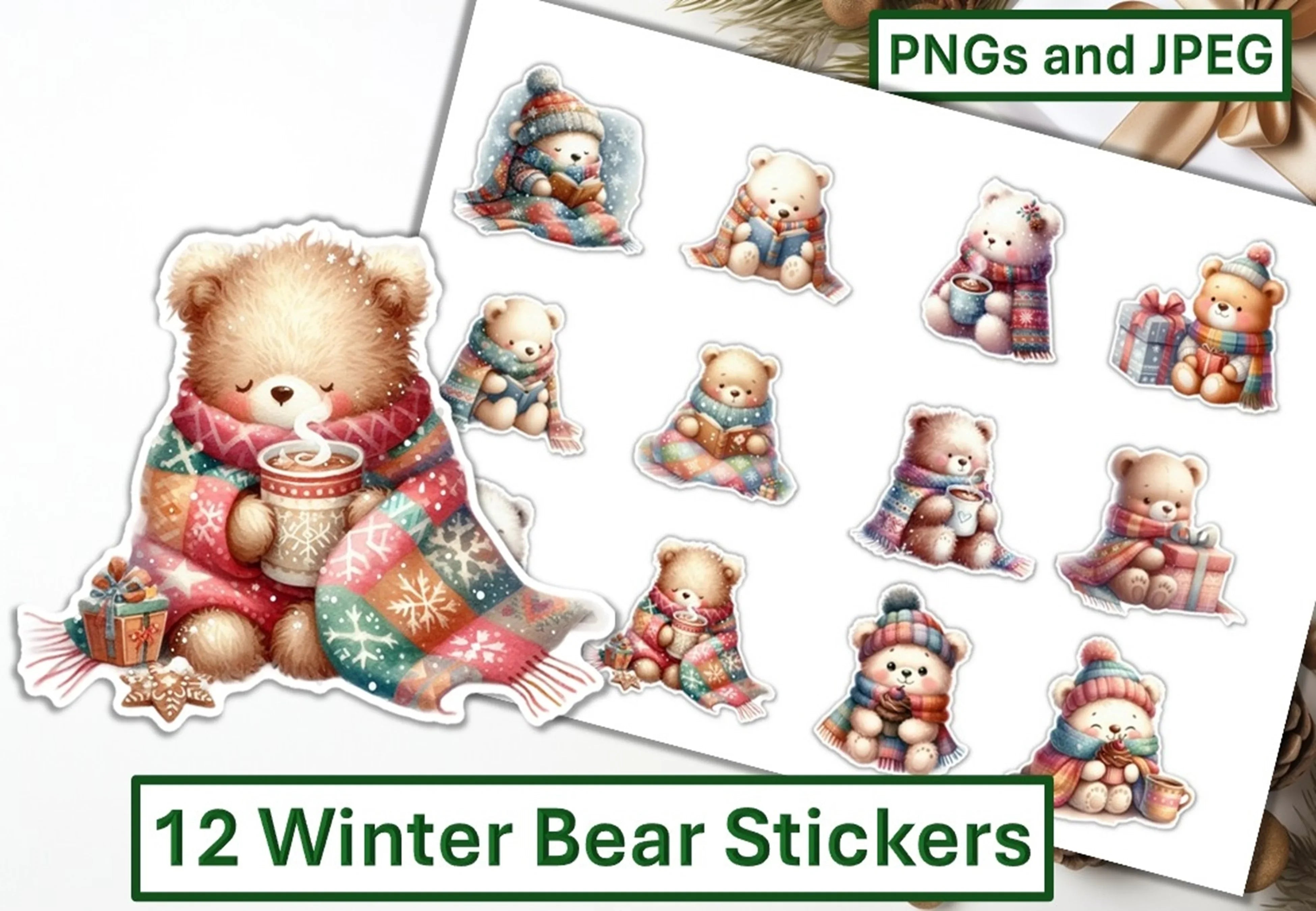 Winter Bear Stickers Clipart Bundle - CraftNest - Digital Crafting and Art
