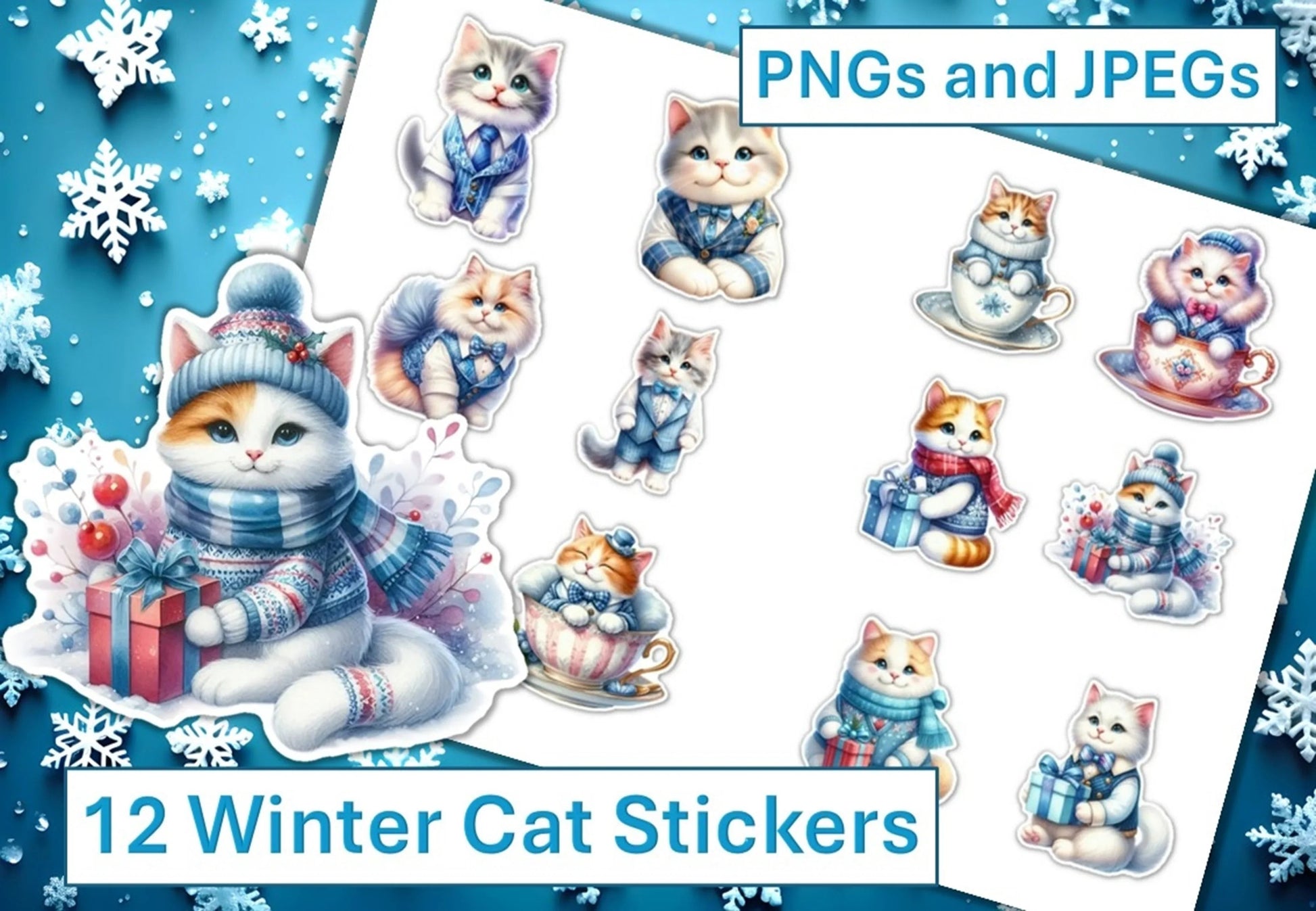Winter Cat Stickers Clipart Bundle - CraftNest - Digital Crafting and Art