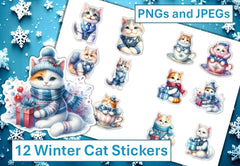 Winter Cat Stickers Clipart Bundle - CraftNest - Digital Crafting and Art