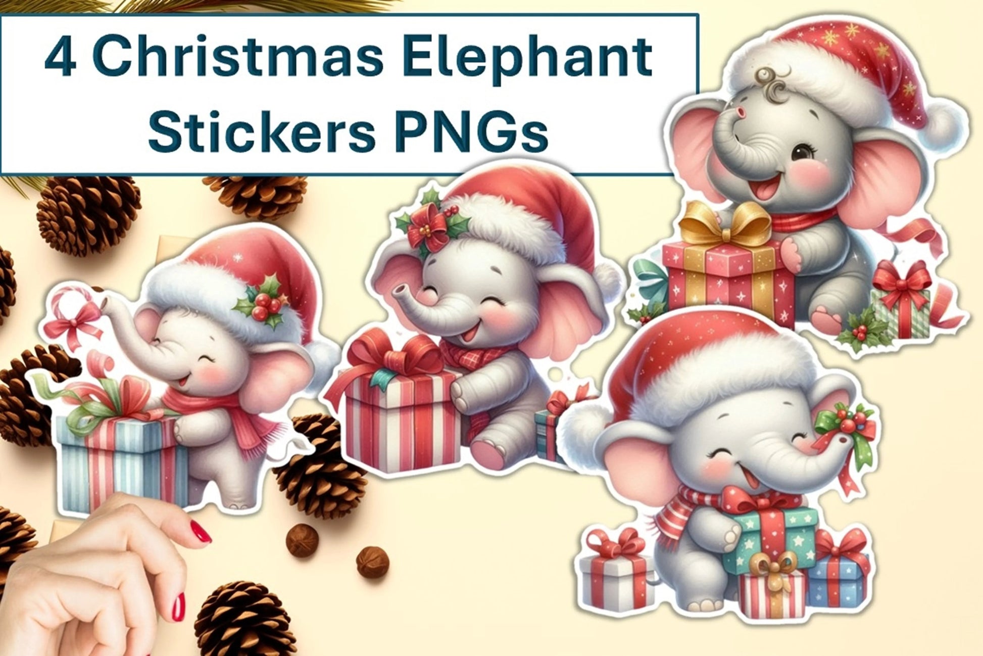 Christmas Elephants Clipart Bundle - CraftNest - Digital Crafting and Art