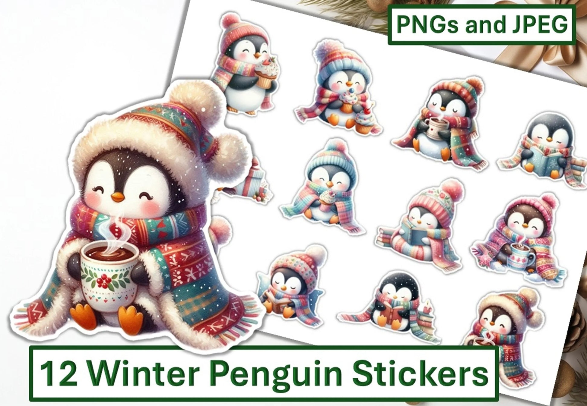 Winter Penguin Stickers Clipart Bundle - CraftNest - Digital Crafting and Art