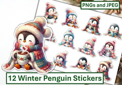 Winter Penguin Stickers Clipart Bundle - CraftNest - Digital Crafting and Art