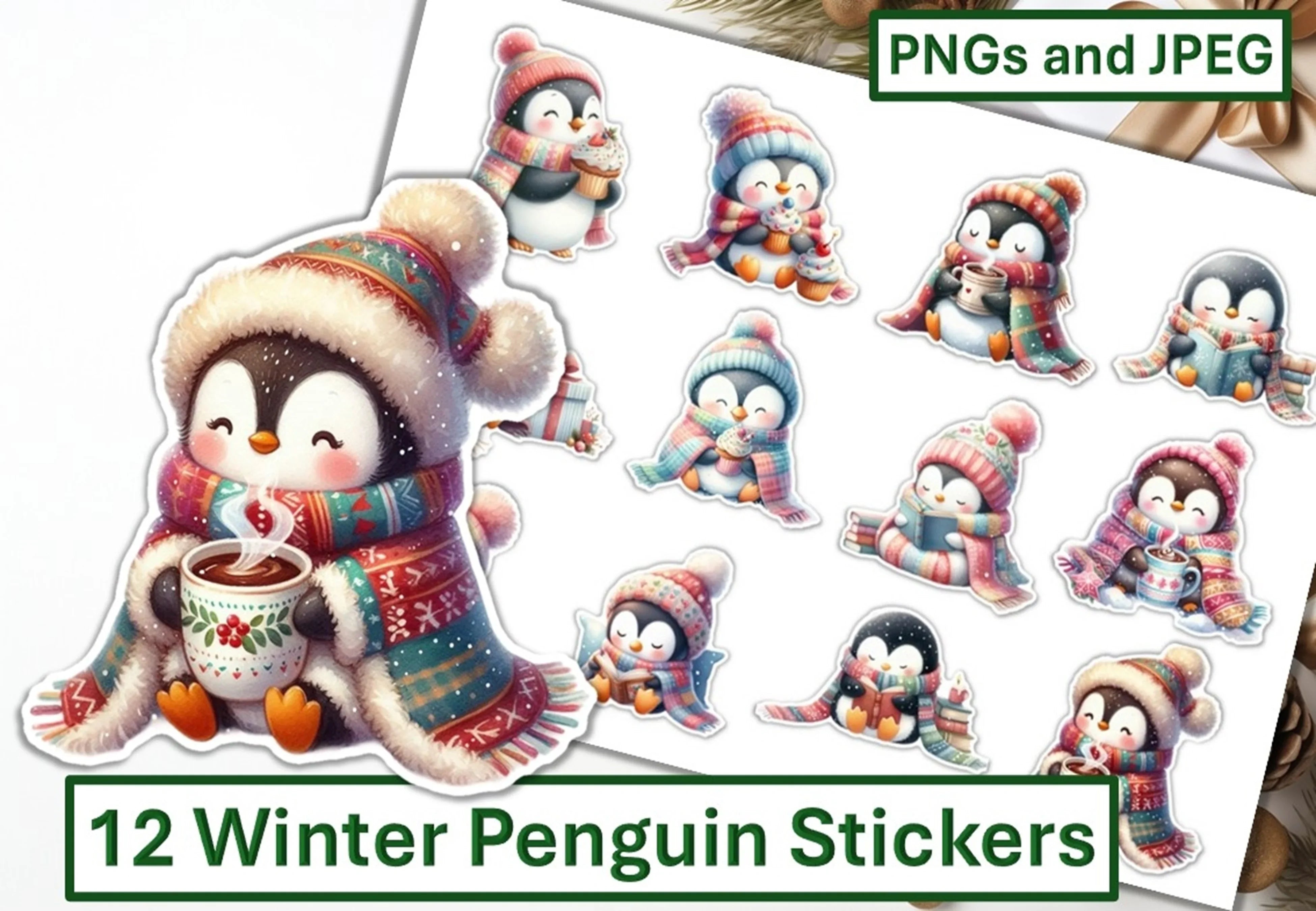 Winter Penguin Stickers Clipart Bundle - CraftNest - Digital Crafting and Art