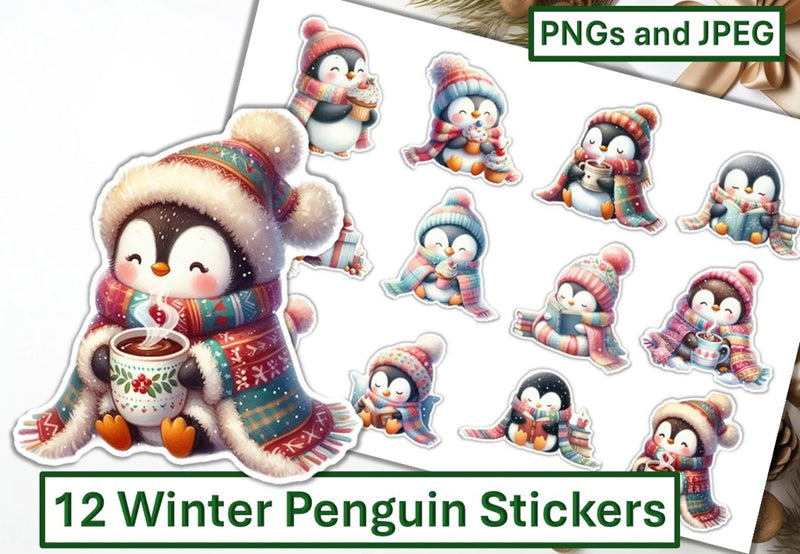 Winter Penguin Stickers Clipart Bundle - CraftNest - Digital Crafting and Art