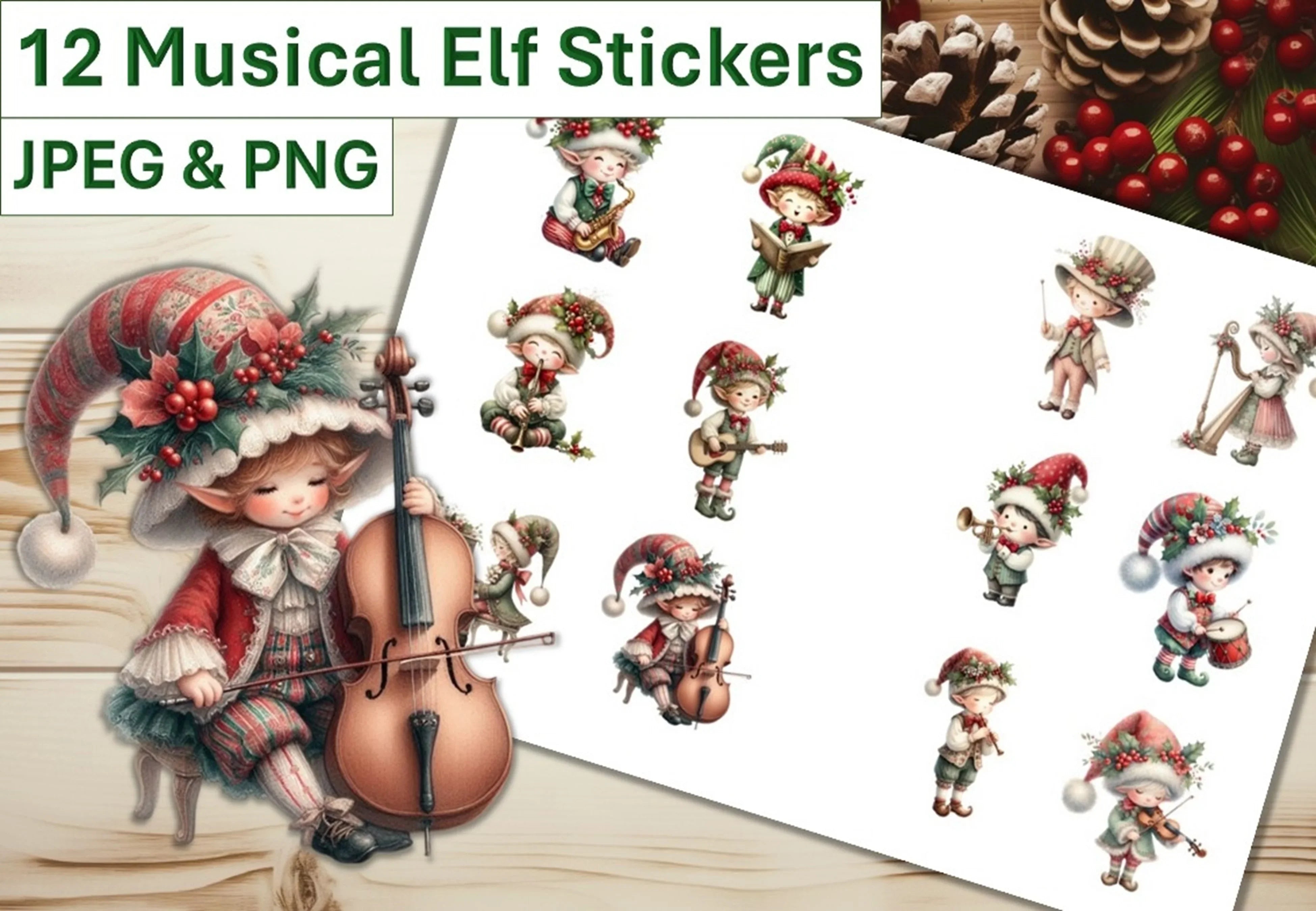 Musical Elf Stickers Clipart Bundle - CraftNest - Digital Crafting and Art