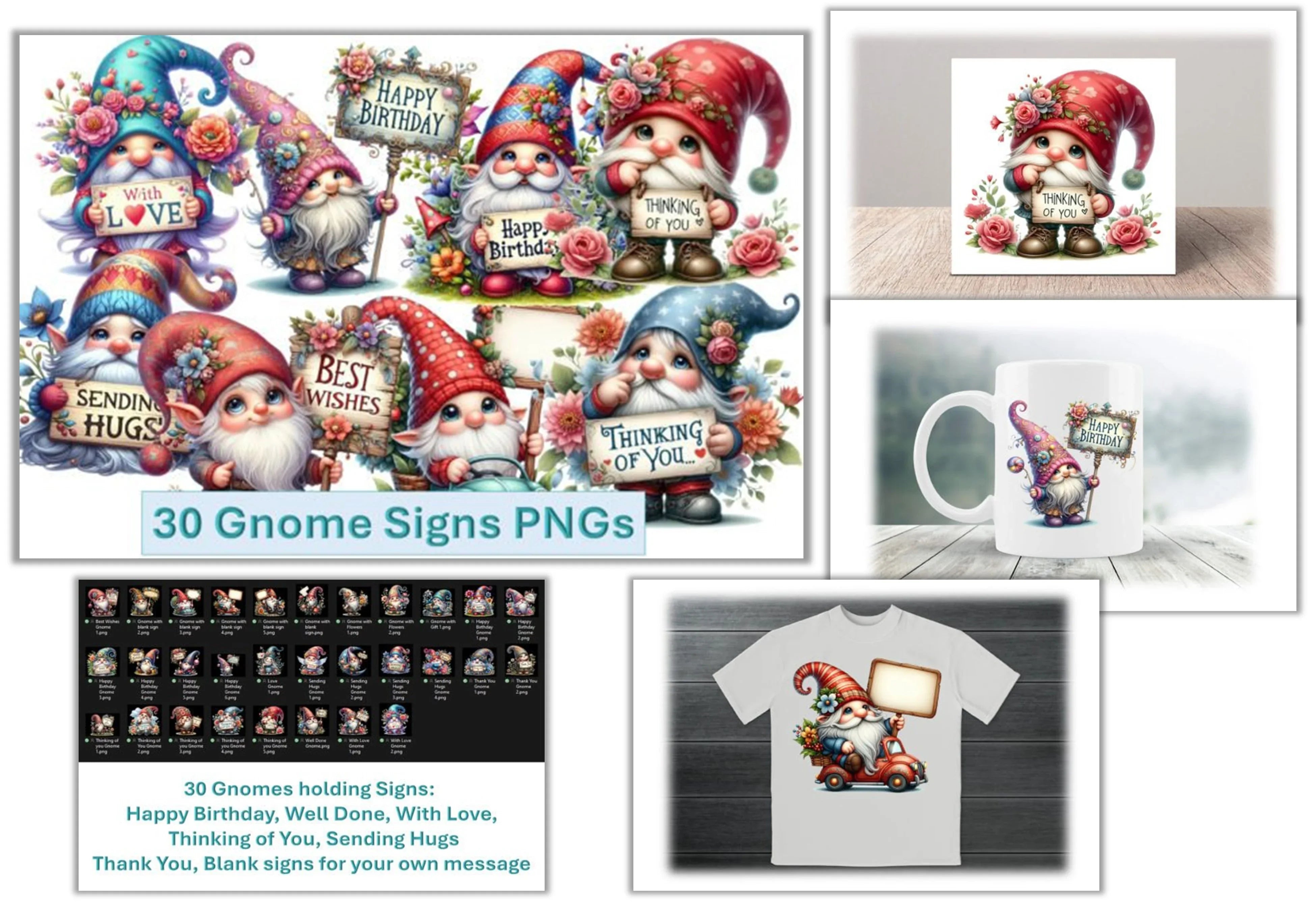 Sentiment Tag Gnomes Birthday Clipart Bundle - CraftNest - Digital Crafting and Art