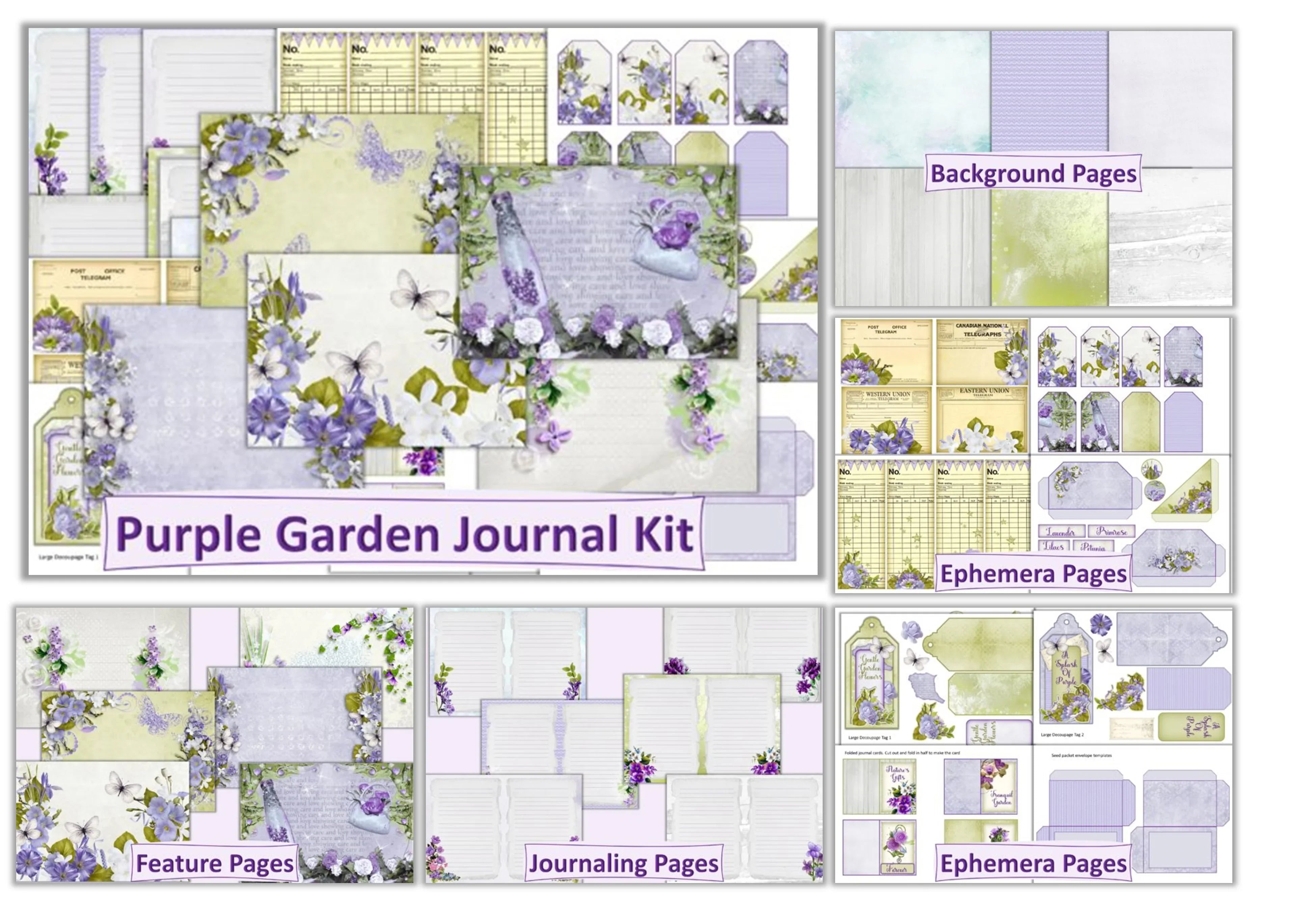 Purple Flower Garden Junk Journal Bundle - CraftNest - Digital Crafting and Art