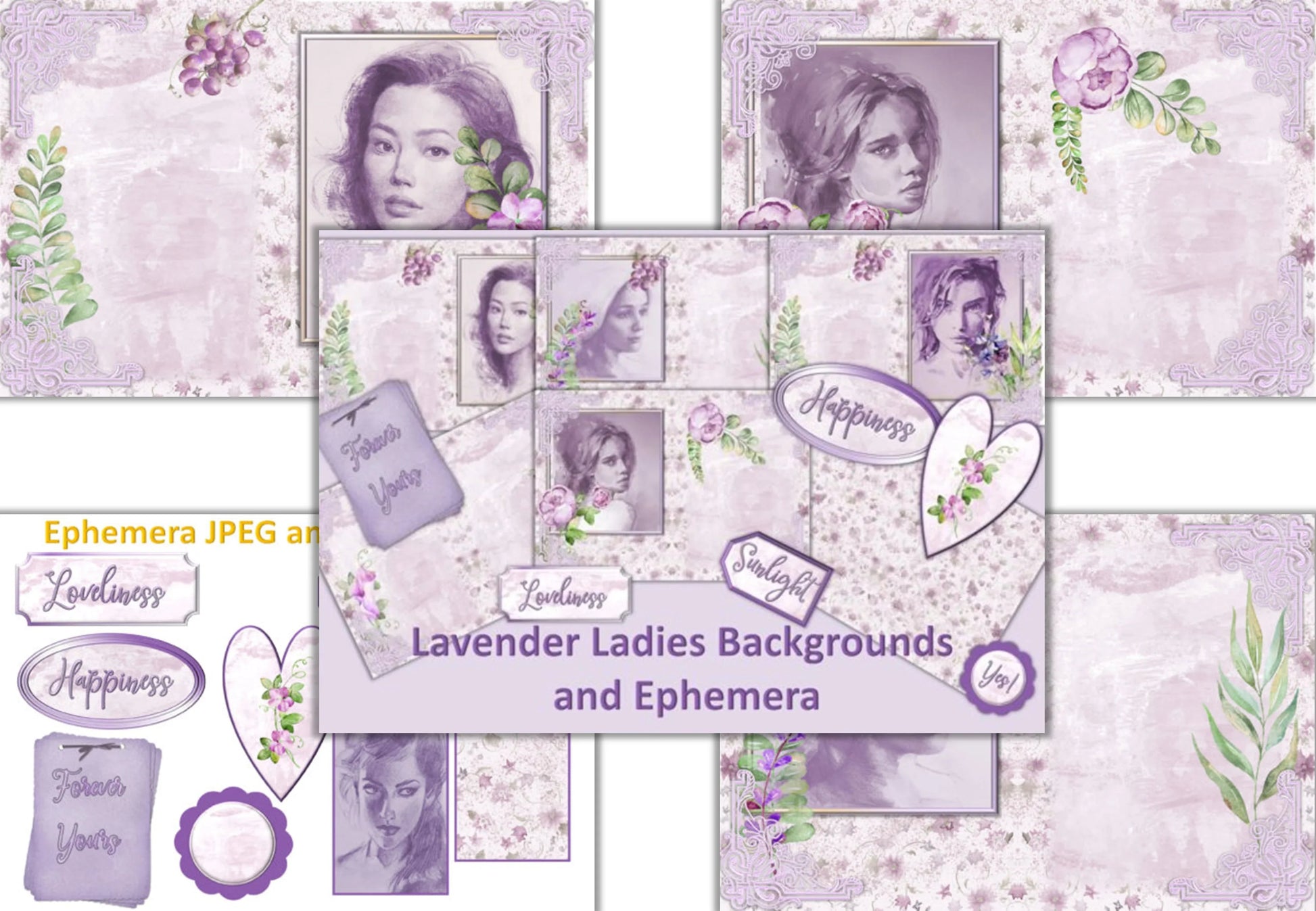 Lavender Ladies Backgrounds Clipart Bundle - CraftNest - Digital Crafting and Art