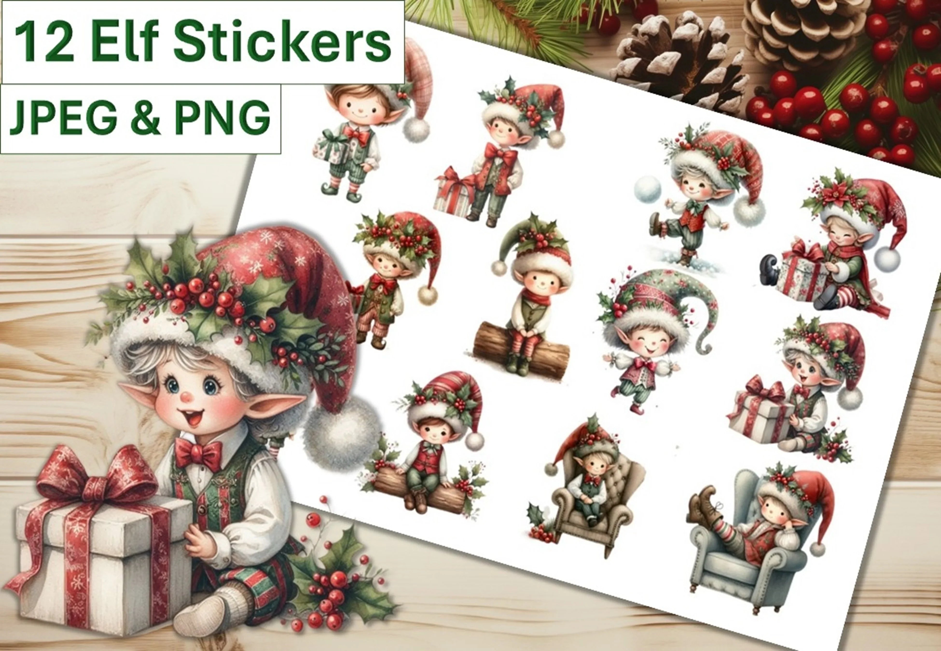 Shabby Chic Elf Stickers Clipart Bundle - CraftNest - Digital Crafting and Art