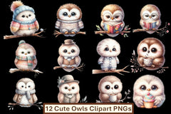 Cute Owls Clipart Bundle - CraftNest - Digital Crafting and Art