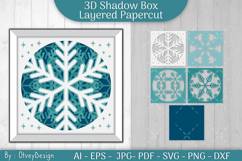 Snowflake 3D Shadow Box Layered Papercut SVG Bundle - CraftNest - Digital Crafting and Art