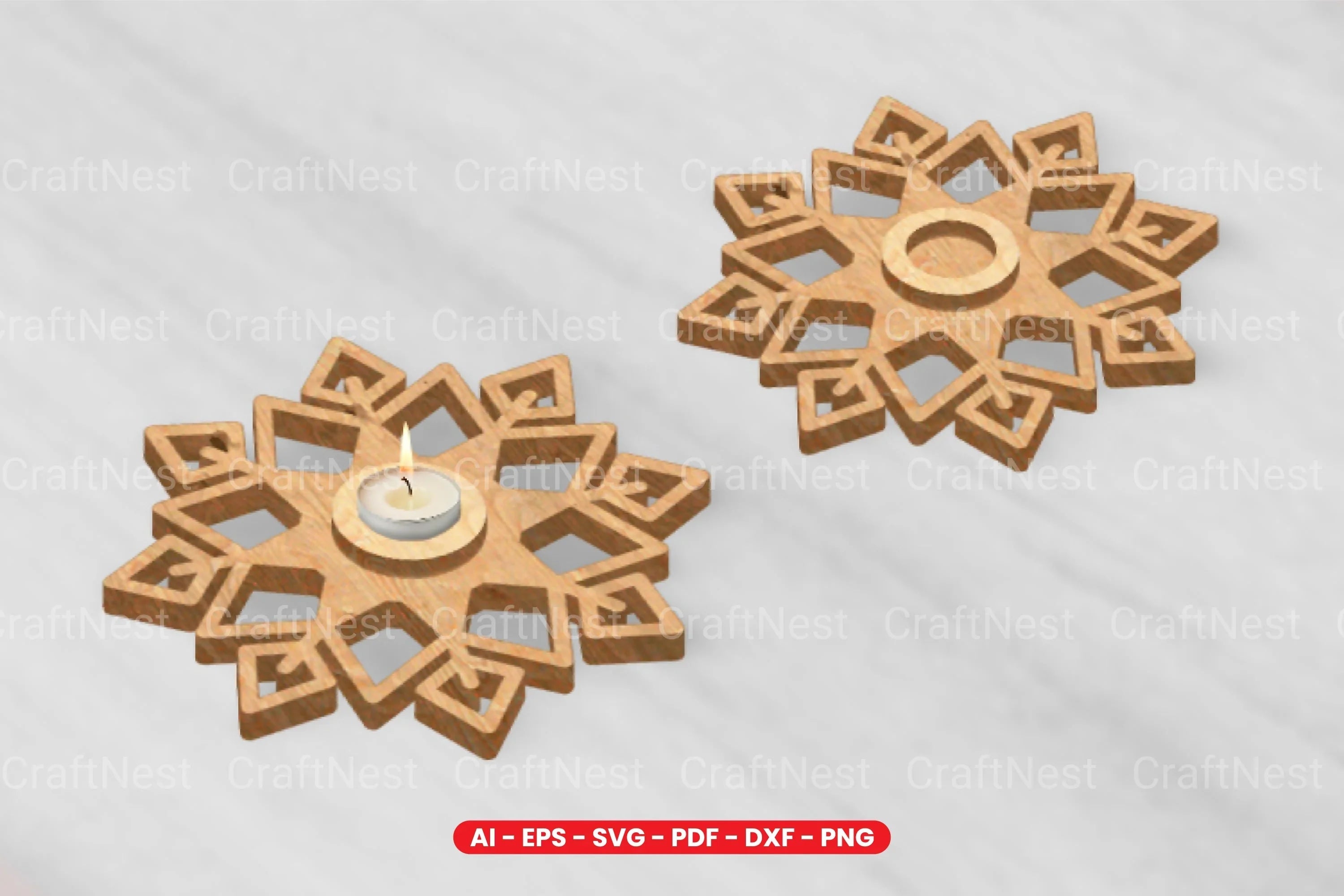 Snowflake Tealight Holder Laser Cut Design Bundle - CraftNest - Digital Crafting and Art