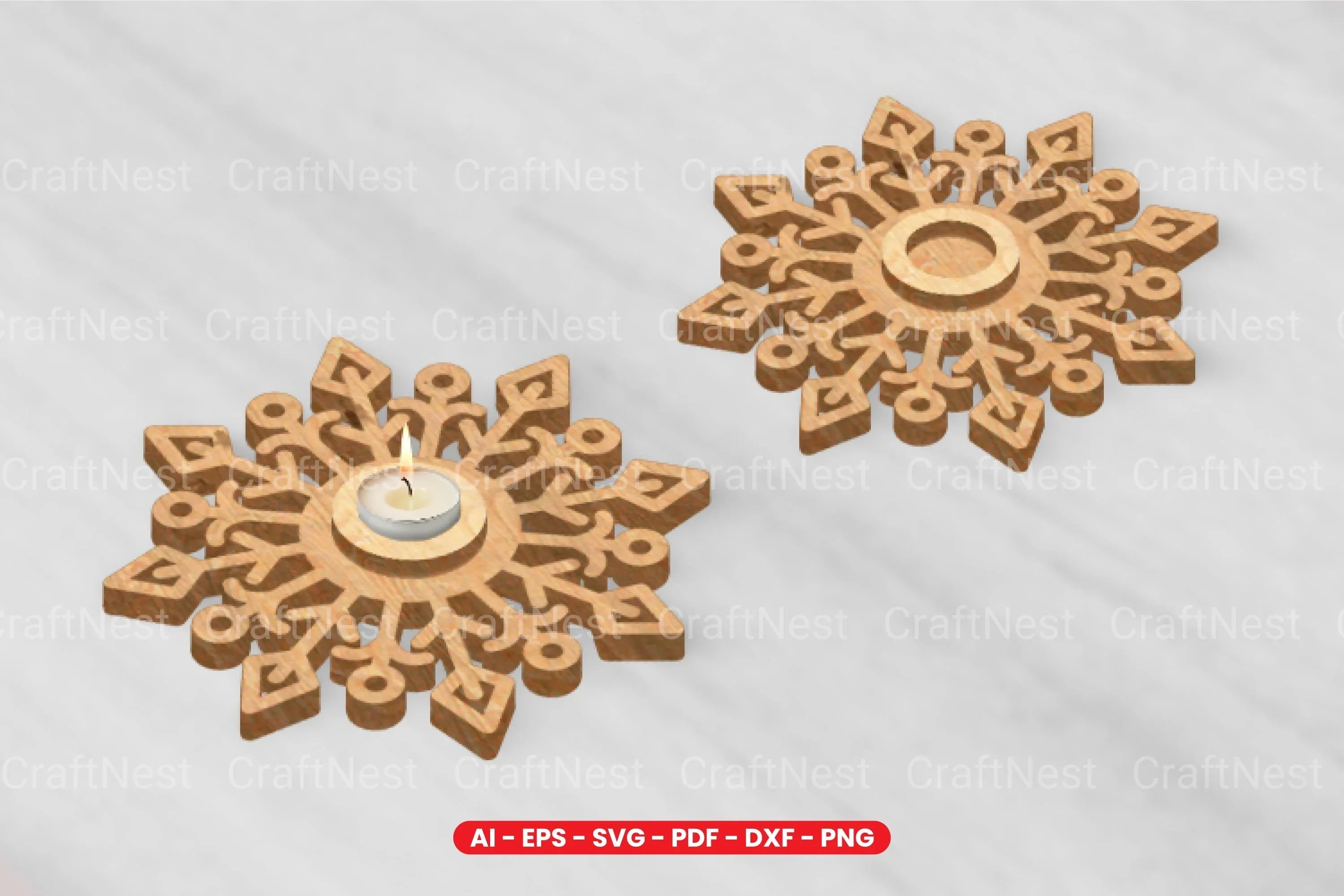 Snowflake Tealight Holder Laser Cut Design Bundle - CraftNest - Digital Crafting and Art