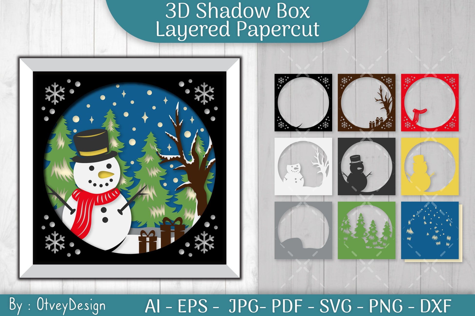 Snowman 3D Shadow Box Layered Papercut SVG Bundle - CraftNest - Digital Crafting and Art