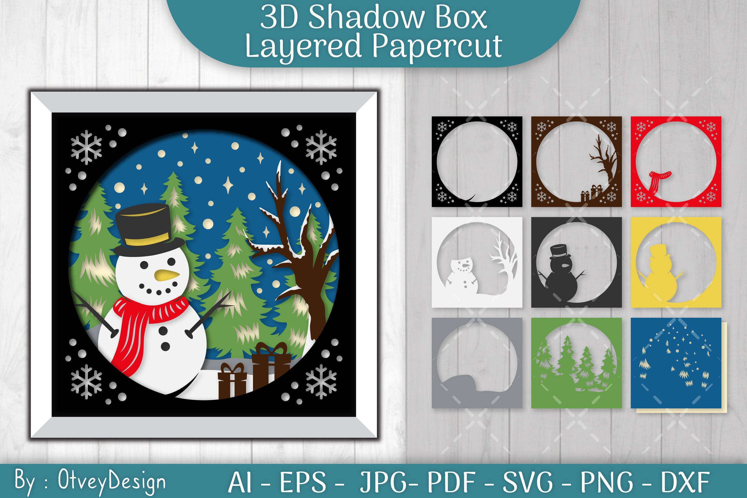 Snowman 3D Shadow Box Layered Papercut SVG Bundle - CraftNest - Digital Crafting and Art