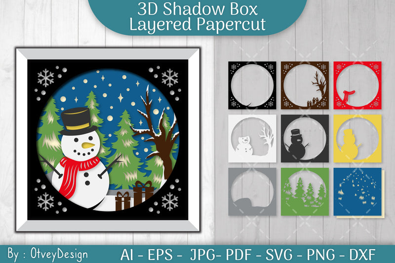 Snowman 3D Shadow Box Layered Papercut SVG Bundle - CraftNest - Digital Crafting and Art