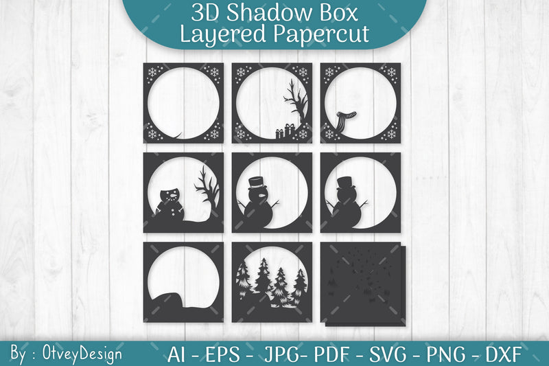 Snowman 3D Shadow Box Layered Papercut SVG Bundle - CraftNest - Digital Crafting and Art